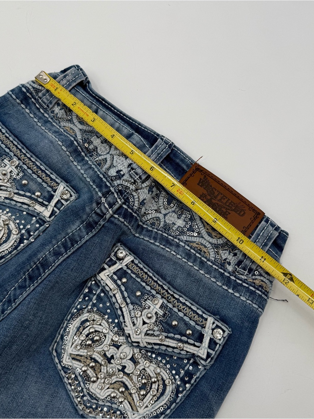 Embellished Back-Pocket Boot Cut Jeans - Blue - Picture 3 of 7